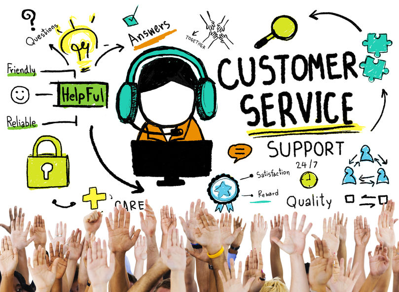 concept for online customer service, person with headset and light bulbs