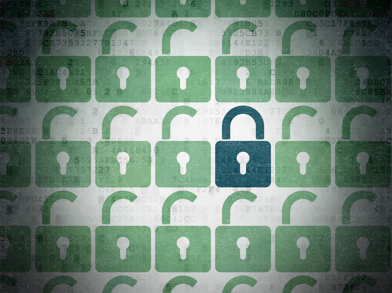 rows of painted green opened padlock icons