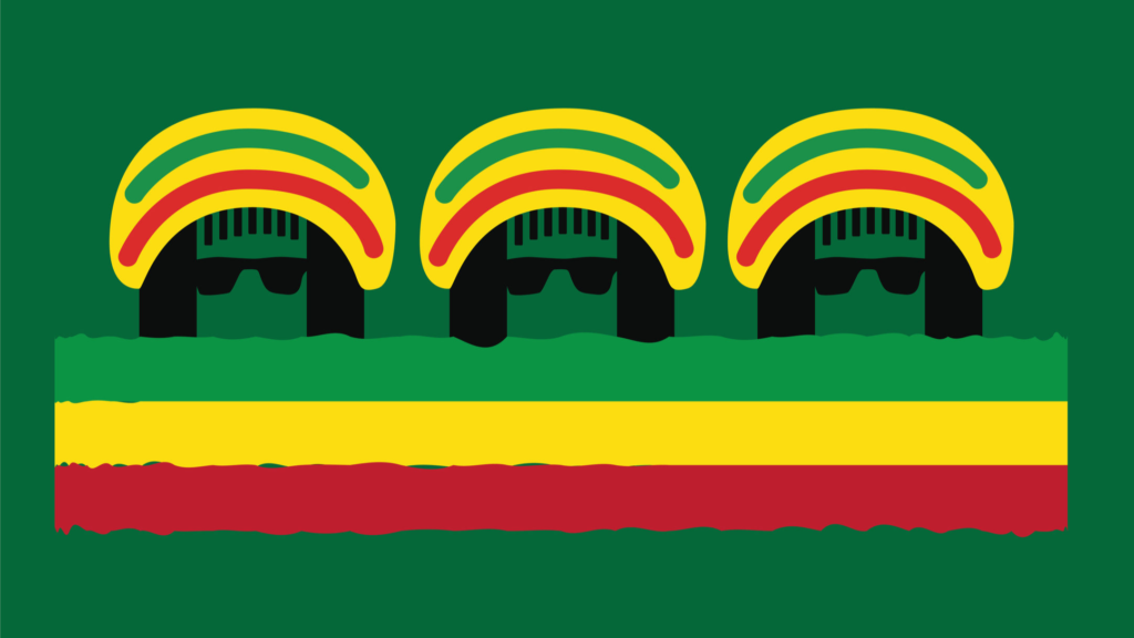 Cartoon of Bob Marley with Jamaican flag