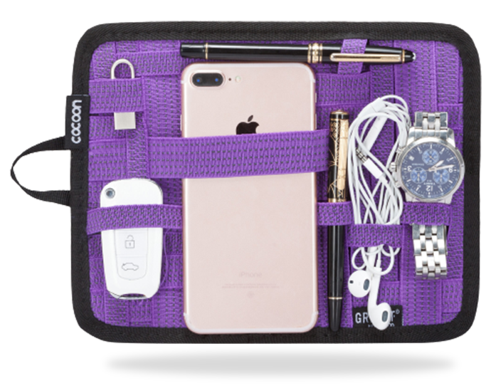 Purple Grid Organizer with personal items