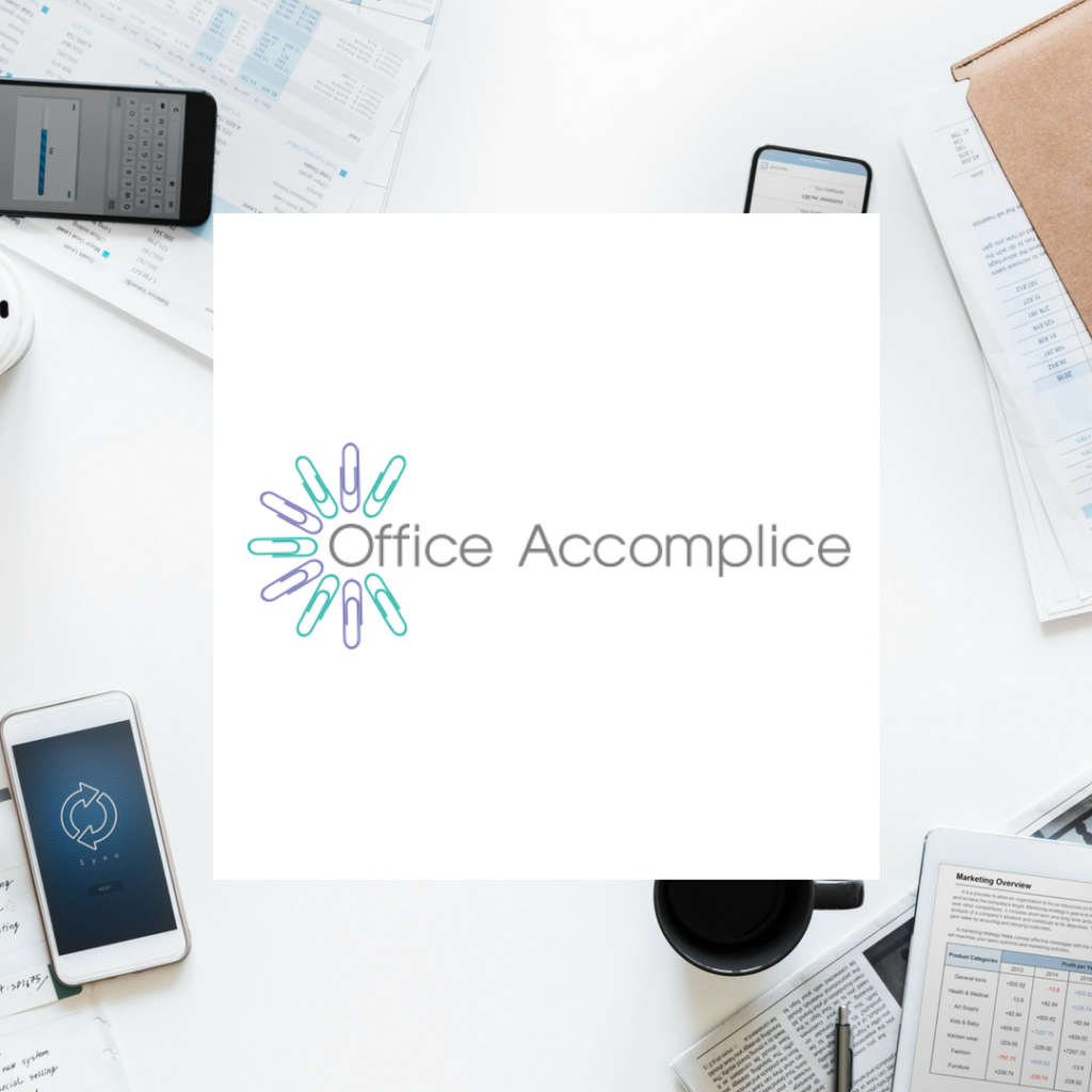 Office Accomplice Logo with accounting papers in background