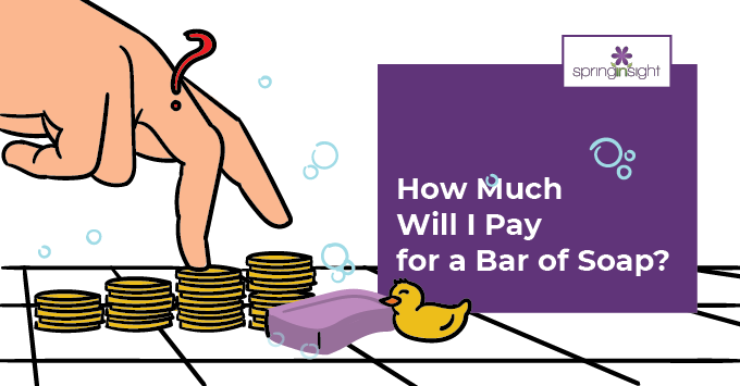 Cartoon of hands tiptoeing on coins with soap and a rubber ducky