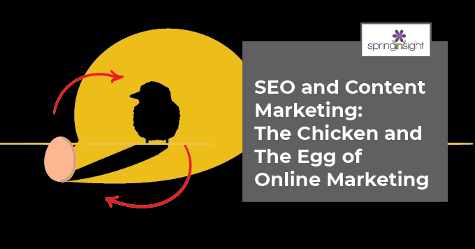 Chicken and egg representing seo and content marketing