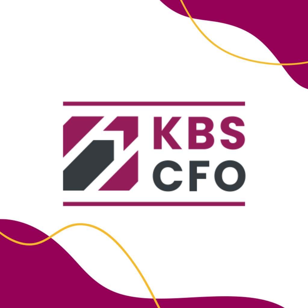 Logo of kbs cfo, featuring a stylized letter k in black and gray within a white hexagon, next to the letters 